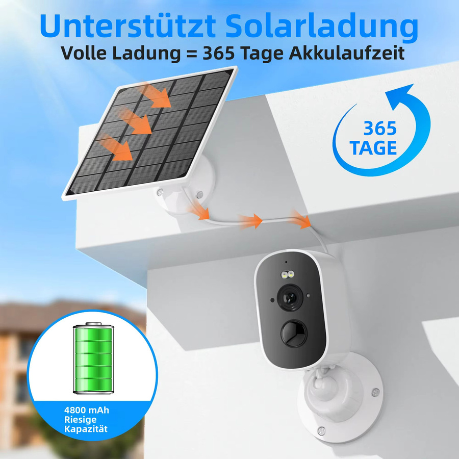Abuntu 4MP 2K HD Kabellose Solarkamera mit 4800mAh Akku, WLAN Außenkamera in Weiß, IP66 Wasserdicht, PIR Menschenerkennung und ICSEE App Unterstützung - Bild 2