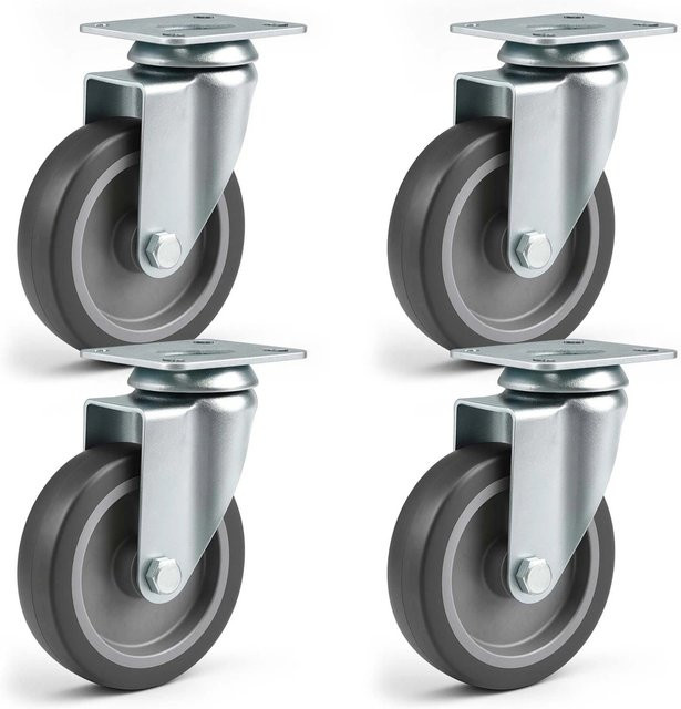 Wiltec Lenkrollen Set 4er Pack Transportrollen ohne Bremse in Schwarz und Grau, Durchmesser: 75 mm, Tragkraft: 75 kg - Bild 1