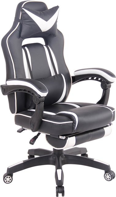TPFLiving Gaming Bürostuhl Hero aus Kunstleder in Schwarz/Weiß mit Kopfstütze und Fußring, Höhe: 124 cm, Breite: 68 cm, Tiefe: 61 cm - Bild 1
