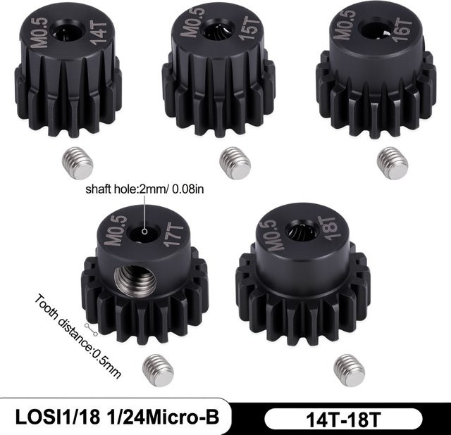 Fimonda Metallzahnrad, M0,5 2mm Schaft 14T-18T, für LOSI 1/18 1/24 Micro-B Buggy, RC Auto Motor Zubehörteil - Bild 1