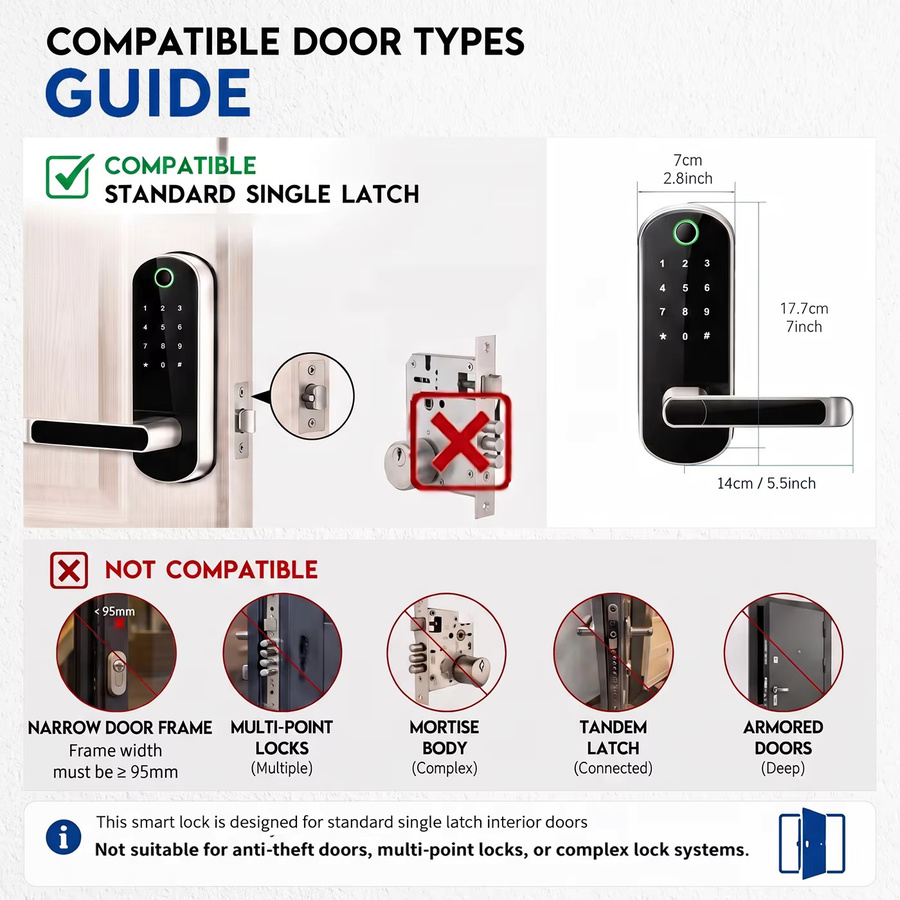Intelligentes Fingerabdruck-Türschloss von L.AOL.AU in Schwarz mit App-Fernbedienung, WIFI, digitalem Touchscreen, NFC und IP67 Wasserdichtigkeit inklusive 2 IC-Karten - Bild 2