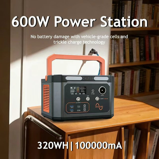 CHUBAN Tragbare Powerstation 600W Solargenerator mit 220V AC-Ladegerät und Lithium-Batterie in Schwarz - Bild 1