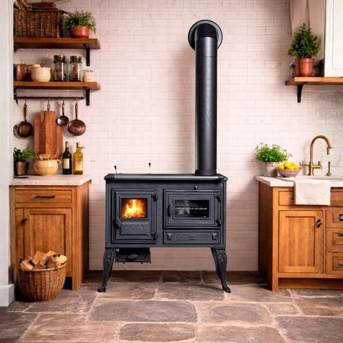 GLOBEFIRE Holzherd Titan in Schwarz aus Gusseisen mit 8,8 kW, B/T/H: 83,0 x 81,0 x 54,0 cm - Bild 1