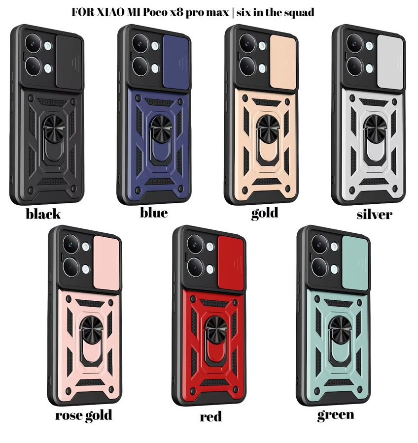 Magnetische Handyhülle für Xiaomi POCO X8 Pro Max, X8 und X7 Pro 5G mit Schiebe-Kameraschutz, Ringständer und stoßfester Rückabdeckung in Schwarz oder Gold - Bild 5