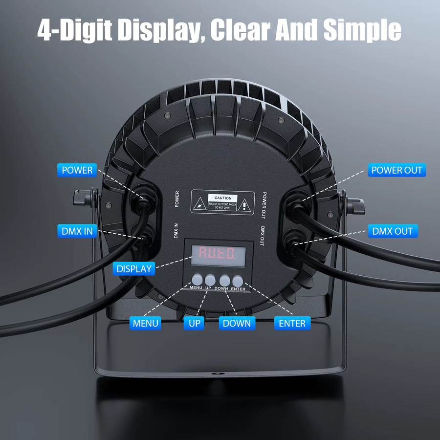 Yiflamefly 4er-Set RGBW LED Par-Leuchten, 180W IP65 wasserdichte Bühnenbeleuchtung mit DMX512 für Außenbereiche und Veranstaltungen, Schwarz - Bild 5