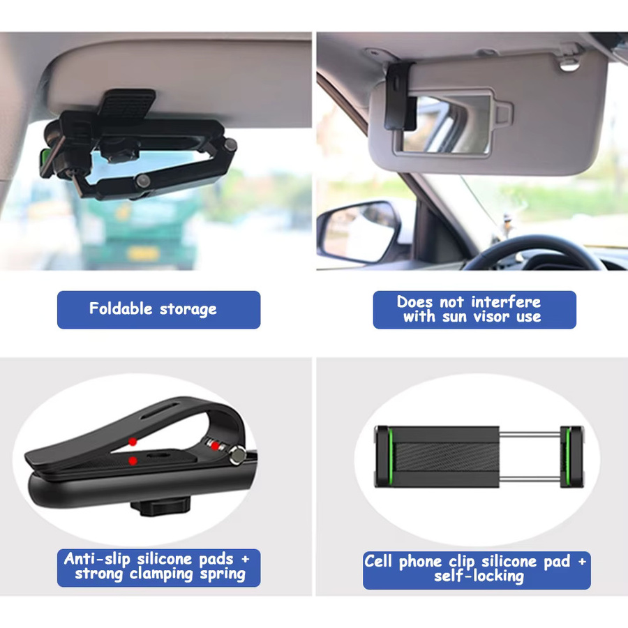 Multifunktionaler Auto-Sonnenblenden-Telefonhalter mit 360 Grad Drehung als Universalhalterung für iPhone Samsung und Android in Schwarz oder Grün - Bild 5