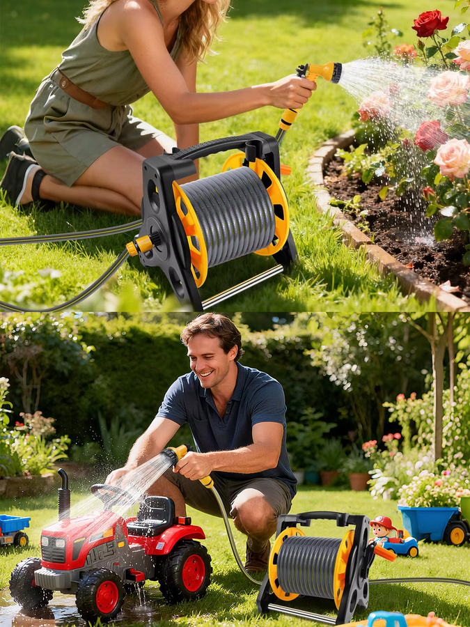 Bodenstehender Garten-Wasserschlauchaufroller mit Düse, 7 Sprühmuster und Zubehör - Bild 7