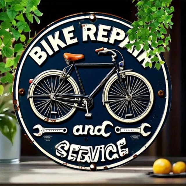 CIFbuy Vintage Fahrrad-Reparatur Metallschild aus Aluminium zur Garagendekoration, rund und wasserdicht - Bild 1