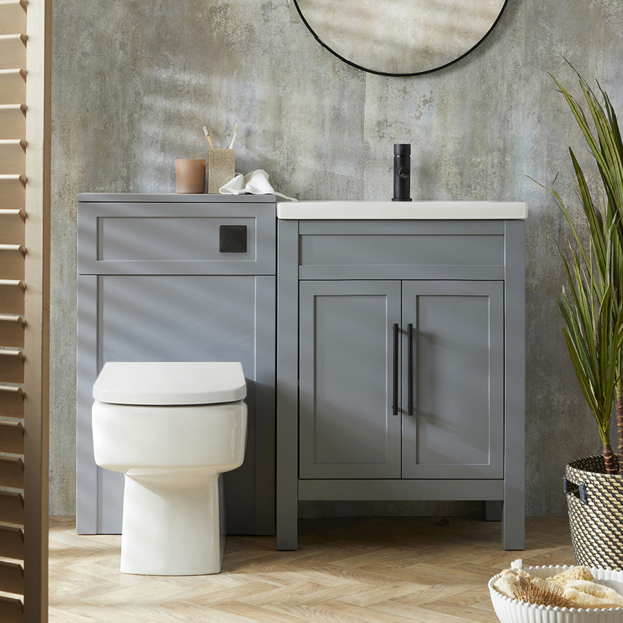 Warwick Hudson Reed Badezimmer-Set mit Waschtischunterschrank und Sandford Stand-WC in Hellgrau und Weiß - Bild 1