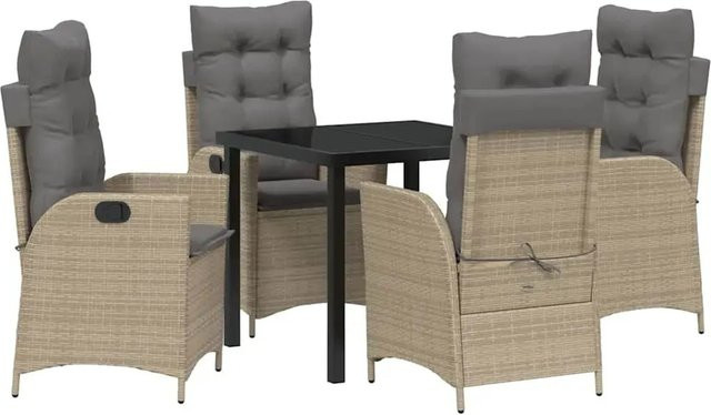 vidaXL Garten Essgruppe 5-teilig aus Poly-Rattan und Glas in Beige mit quadratischem Tisch - Bild 1