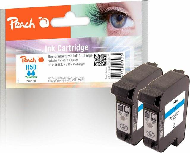 Peach Druckköpfe HP 50 Cyan (2er-Set), ersetzt HP 51650CE, wiederaufbereitet, passend für HP DesignJet 250 C, HP DesignJet 650 C und HP DesignJet 650 C Plus - Bild 1