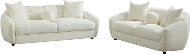 Vente-unique Couchgarnitur aus Stoff in Elfenbein mit 3-Sitzer, 2-Sitzer und Kissen - Bild 1