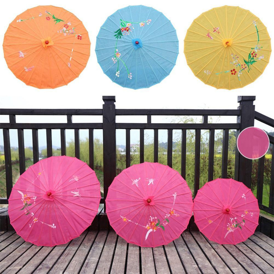 Qinyuan Traditioneller chinesischer Kunstschirm Vintage aus Bambus, gelb, Durchmesser: 56 cm - Bild 2