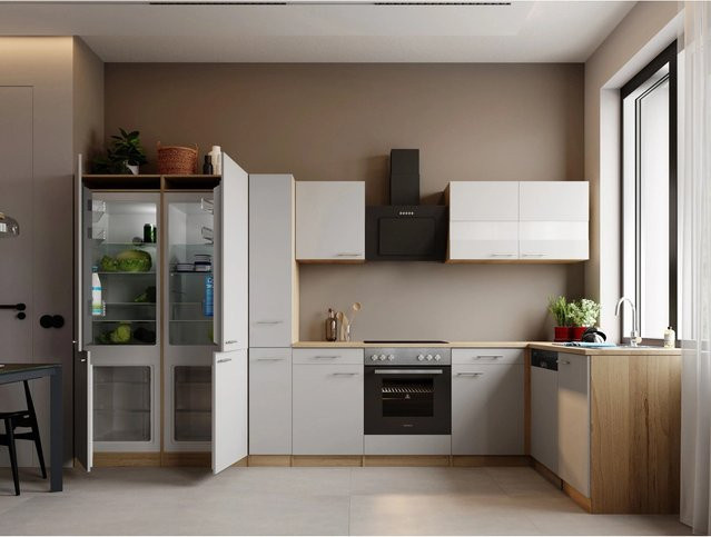 Respekta Merle L-Küche in French Door Optik, Weiß, Breite: 370 cm, Höhe: 172 cm, Tiefe: 60 cm - Bild 1