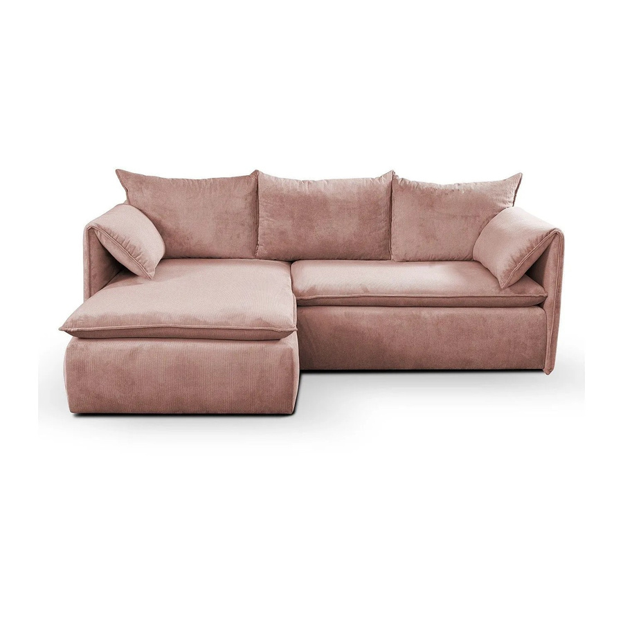 Vente-unique Schlafsofa Teodora in Puderrosa mit Cord-Bezug und L-Form - Bild 2