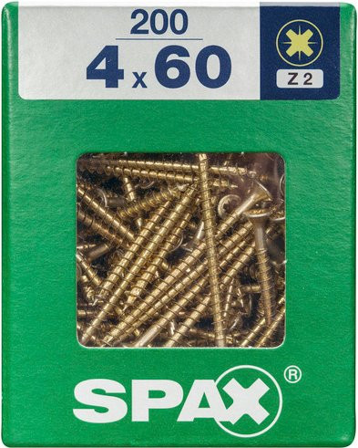Spax Universalschraube aus Stahl mit Pozidriv-Antrieb, goldfarben, 200 Stück, Durchmesser: 4 mm, Länge: 60 mm - Bild 1