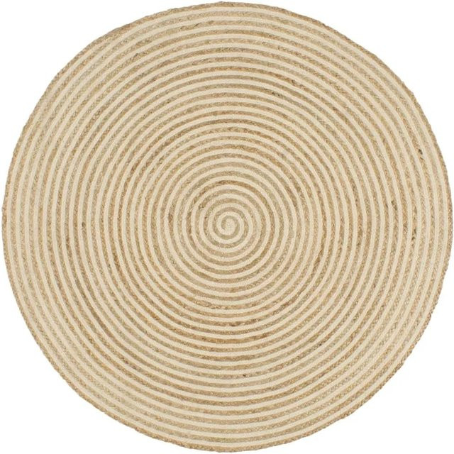 vidaXL Teppich Handgefertigt aus Jute und Baumwolle mit Spiralen-Design in Weiß und Beige, Rund, Durchmesser: 90 cm - Bild 1