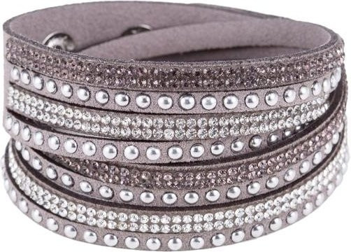 SILVERHOO Damen-Armband, Kunstleder, glänzend, Hot-Fix-Strasssteine, grau - Bild 1