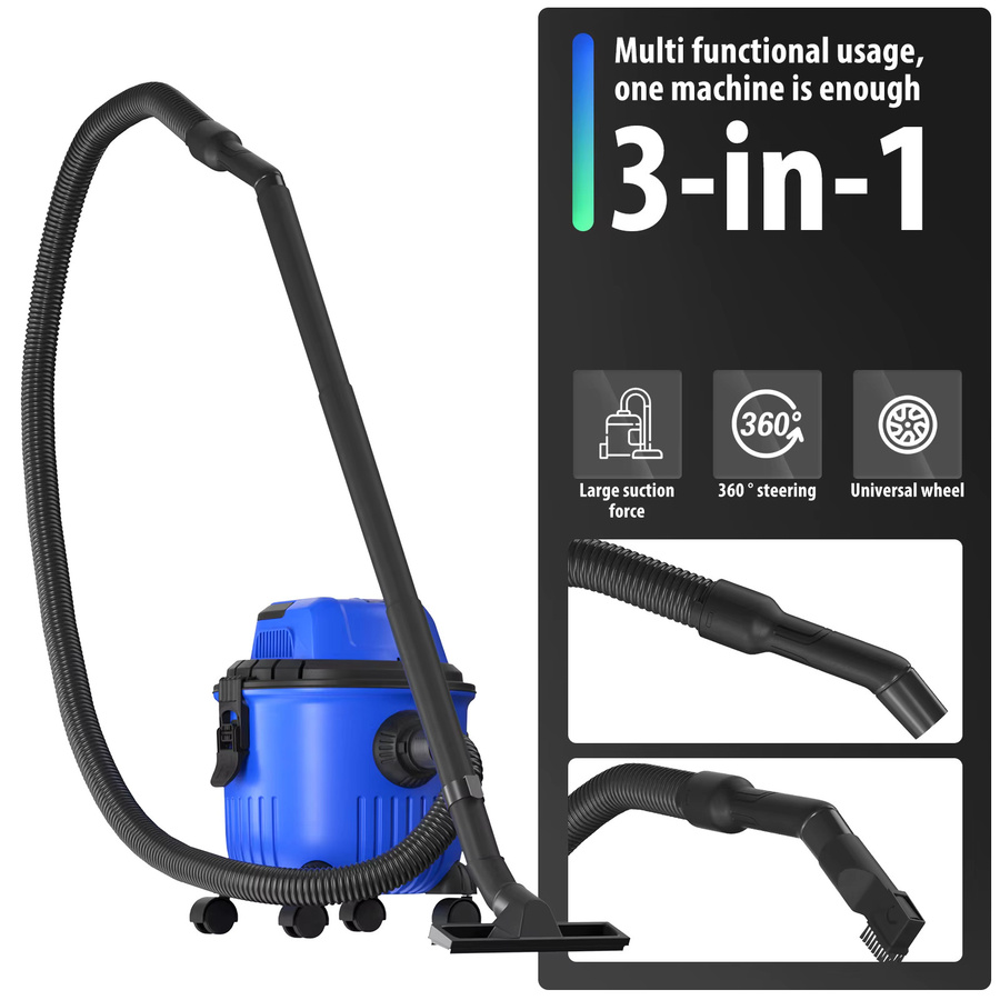DayPlus Industriestaubsauger Hoover Nass- und Trockensauger in Blau mit 4800 W Leistung, 16 kPa Saugkraft, 15 Liter Fassungsvermögen und 4 Lenkrollen - Bild 3