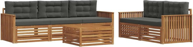 vidaXL Outdoor-Sofagarnitur aus Akazienholz mit Kissen, 6-teilig, Natur und Anthrazit - Bild 1