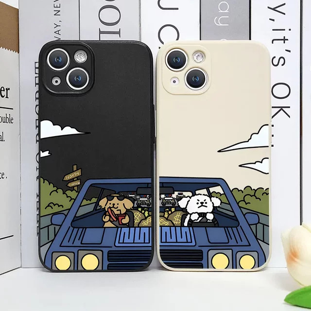 PHTY Handyhülle mit lustigem Cartoon Hund Paar für iPhone 15 14 13 12 11 Pro Max Mini XS und andere Modelle aus Silikon, Multicolor - Bild 1
