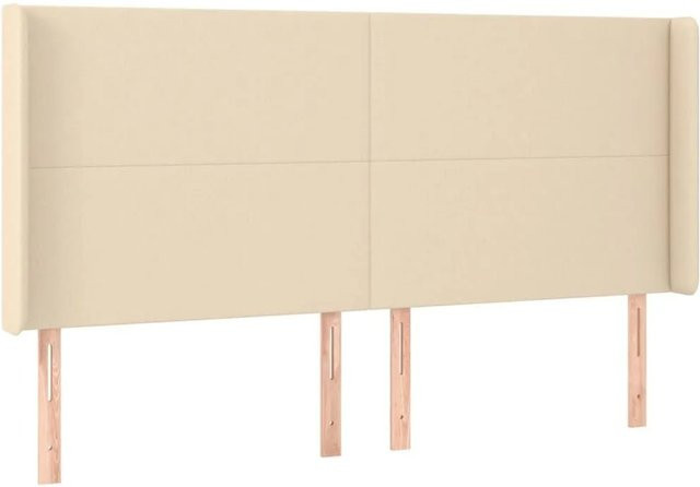 vidaXL Kopfteil mit Ohren in Creme Beige, gepolstertes Bettgestell aus Stoff, B: 203 cm, T: 16 cm, H: 118 cm bis 128 cm - Bild 1