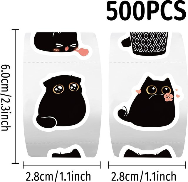 GOGOTU Schwarze Katzen-Aufkleber, 500 Stück/Rolle - Bild 1