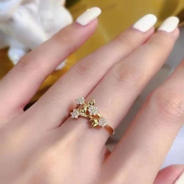 Huitan Ring, Blumen-Design, Gold, Zirkonia, Damen - Bild 1