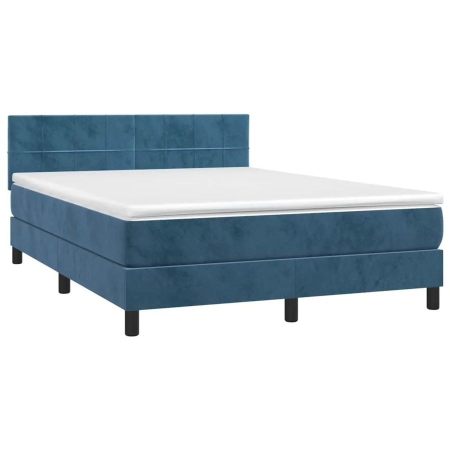 vidaXL Boxspringbett mit Matratze in Dunkelblau, Hybridbett aus Samt mit LED-Unterbettbeleuchtung und USB-Ladeanschluss, B/T: 140 x 190 cm - Bild 2