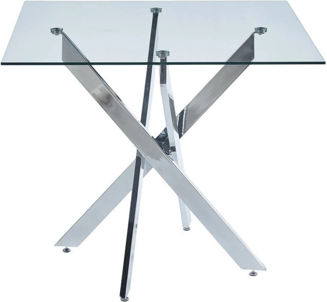 okwish Esstisch mit Glasplatte und Kreuzgestell in Silberfarben, B/T/H: 80 x 80 x 75 cm - Bild 1