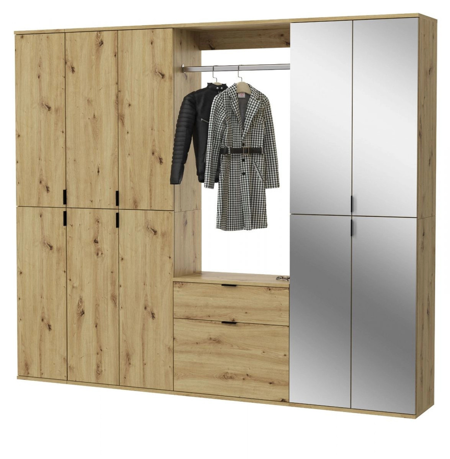 Garderobe mit Spiegel und Schuhschrank Line-Up von Inn.Furn in Eiche Matt, B/H/T: 193 x 213 x 34 cm - Bild 3