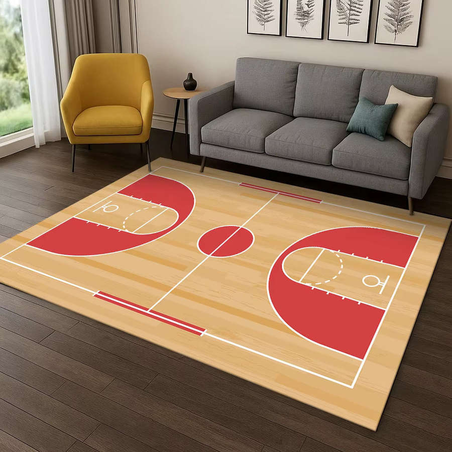 Faviora Basketballplatz Sport Teppich für Kinderzimmer und Wohnzimmer, rutschfeste Bodenmatte im Holzlook, B/T: 60 x 40 cm - Bild 1