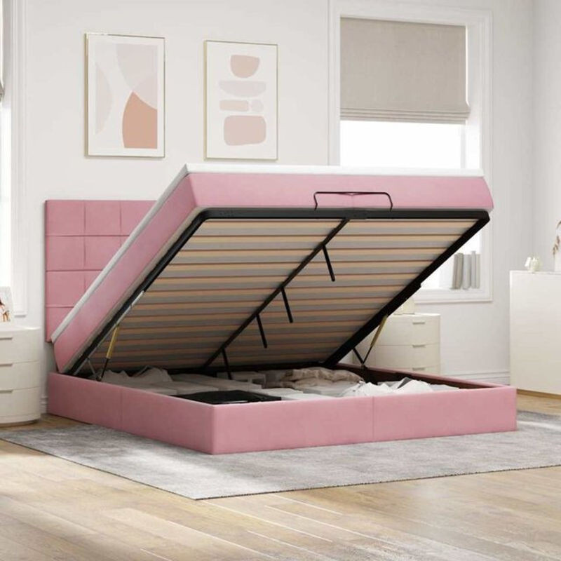 Vidaxl Ottoman Polsterbett mit Matratzen und LED in Rosa, Samt, B/T: 200 x 200 cm - Bild 1