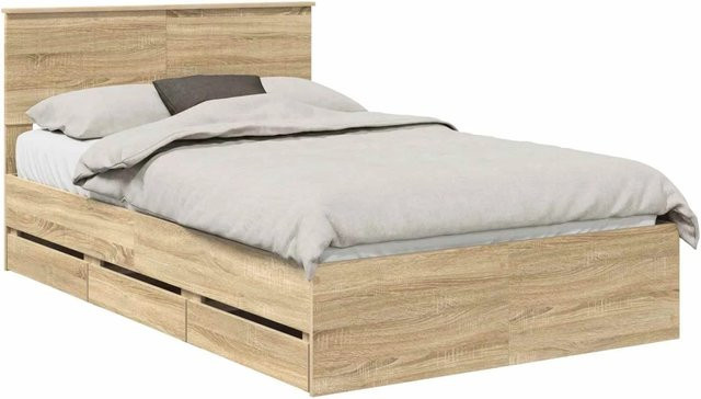 vidaXL Bettrahmen Sonoma-Eiche mit Schubladen, Farbe Braun, Material Holzwerkstoff, B/T/H: 120 x 200 cm - Bild 1