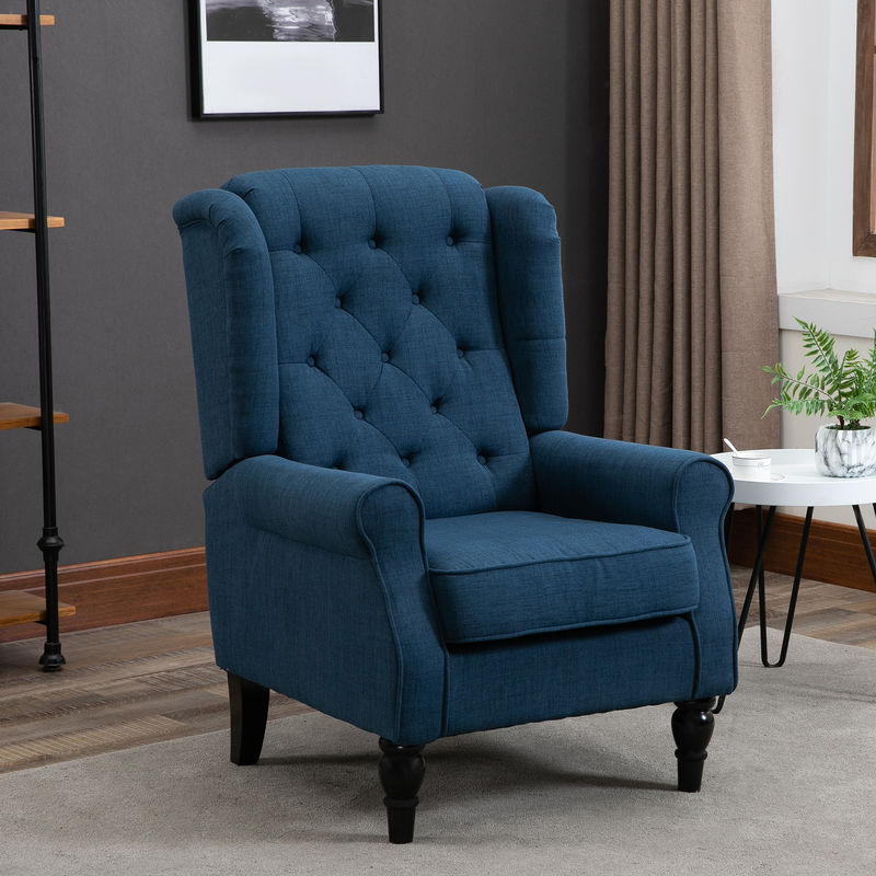 HOMCOM Ohrensessel Blau mit Tufting und hoher Rückenlehne, gepolsterter Loungesessel mit abgerundeten Armlehnen und Holzbeinen - Bild 2