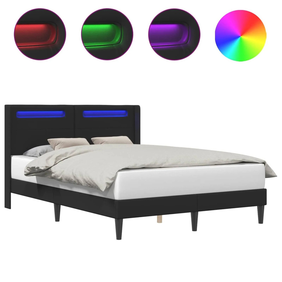 vidaXL Bettrahmen mit LED-Lichtleisten und USB-Ladeport in Schwarz aus Kunstleder, B/T/H: 120 x 190 x 280 cm - Bild 2