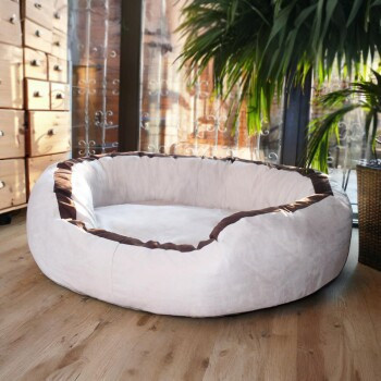 Tierlando LANA Hundebett Hundesofa aus Velours in Beige mit abnehmbarem Bezug und erhöhtem Rand, B/T/H: 100 x 90 x 30 cm - Bild 2