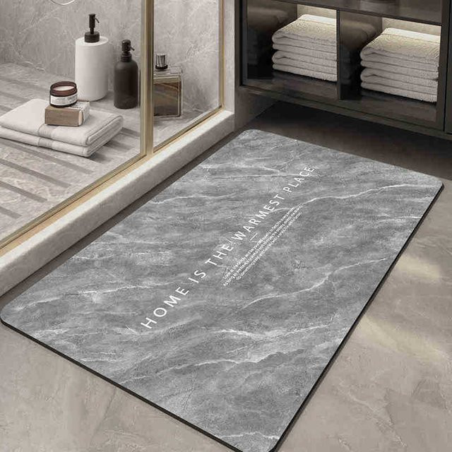 Saugfähige Kieselgurmatte von Yiran Furniture in Grau, rutschfeste und waschbare Fußmatte für Badezimmer oder Eingangsbereich, B/T: 90 x 60 cm - Bild 1