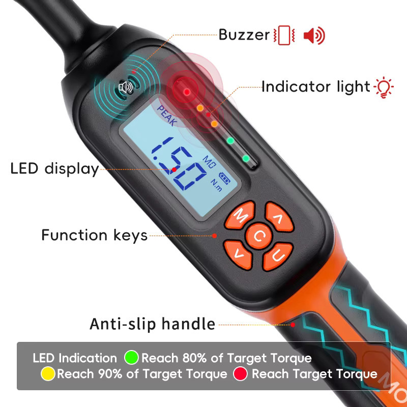 MOVECRAB Digitaler Drehmomentschlüssel Serie in Schwarz mit 1,5-340N.m, 2% Genauigkeit, LED-Blitz und Vibrationsalarm - Bild 2