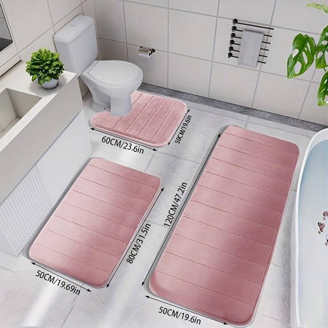 3-teiliges Bademattenset aus Memory Foam von YC Direct in Rosa, rutschfest und maschinenwaschbar - Bild 1