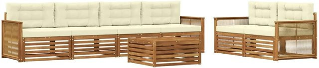 vidaXL Outdoor-Sofagarnitur aus massivem Akazienholz mit Kissen, Farbe: Natur und Beige - Bild 1