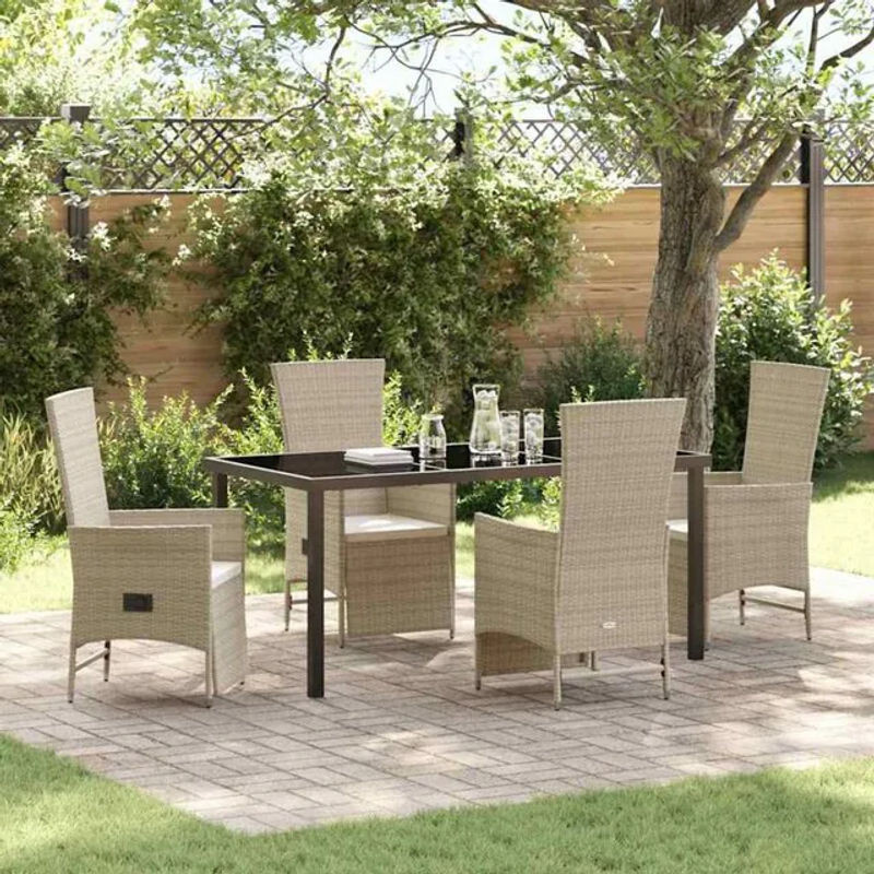 vidaxl Gartenmöbel-Set Essgruppe aus Polyrattan mit 5 Kissen in Beige - Bild 1