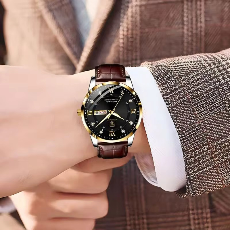 POEDAGAR Armbanduhr, Quarz, Leder, Schwarz, Herren - Bild 6