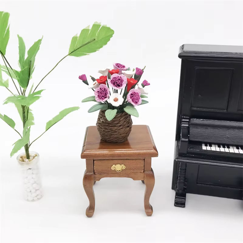 Künstliches Blumenarrangement für Miniatur-Blumengärten und Wohnzimmer-Szenen in Weiß, Rot und Lila - Bild 5
