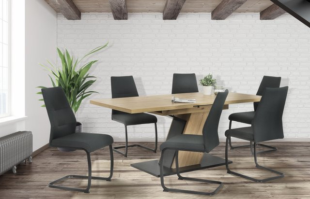 Tischgruppe Hela JEANETTE in Eiche Dekor und Anthrazit mit ausziehbarem Tisch und Stühlen - Bild 1