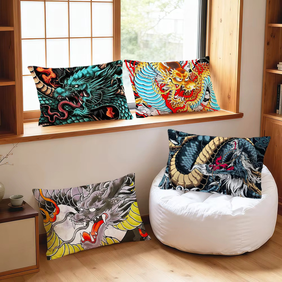 Red Dragon Dragon Art rechteckiger Kissenbezug mit buntem Grafikdesign, B/H: 30 x 30 cm - Bild 4
