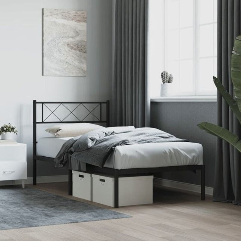 Modernes Metallbett mit Kopfteil von Vidaxl in Schwarz, Breite: 75 cm, Länge: 190 cm - Bild 1