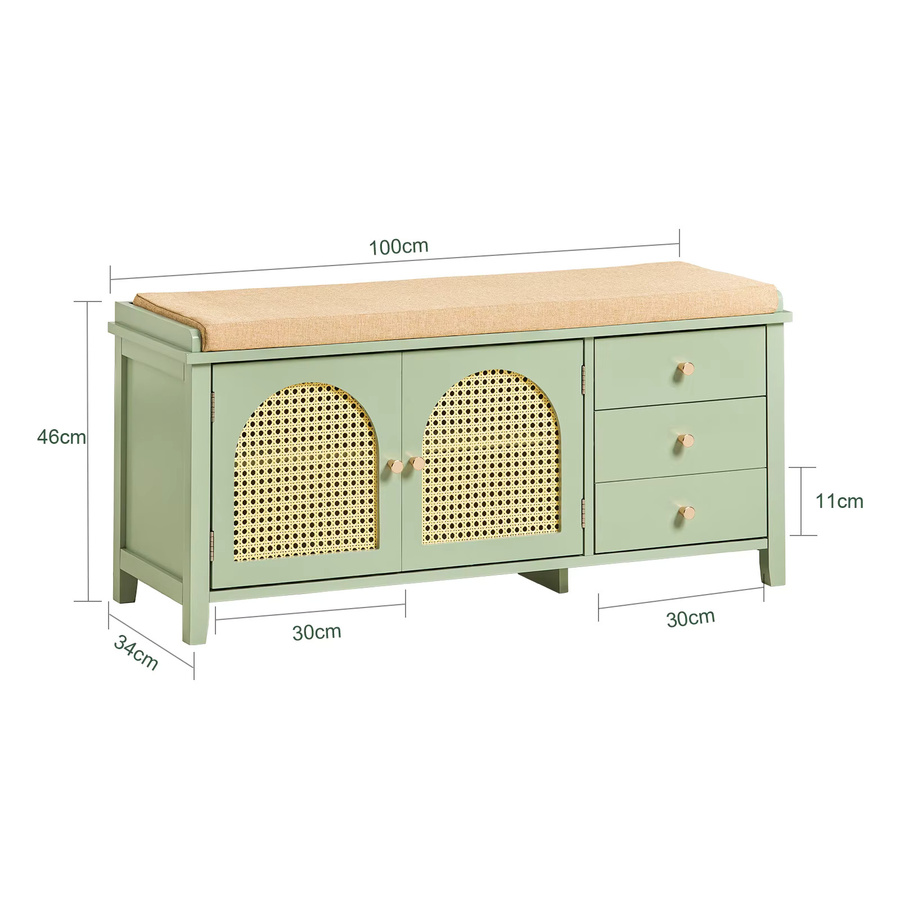 SoBuy Schuhbank FSR129-GR mit Gitteroptik-Türen und Stauraum in Grün, B/T/H: 60 x 34 x 45 cm - Bild 2