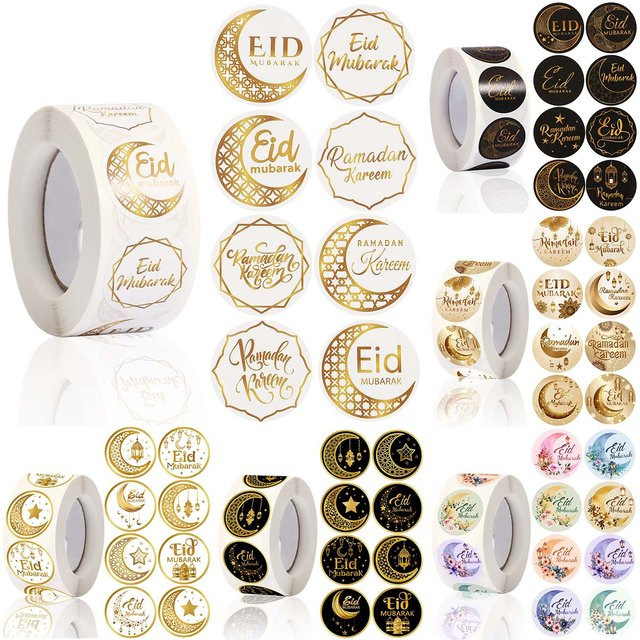 Goldene EID Mubarak Rollenaufkleber für Ramadan Kareem Geschenke und Dekoration aus Papier - Bild 1