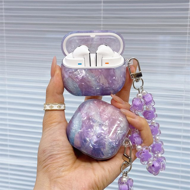 Glänzende Samsung Buds 3 Pro Buds FE Live Schutzhülle mit lila Muschelmuster im Gradient-Design - Bild 1